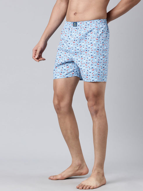 Blue Printed Pure Cotton Boxer